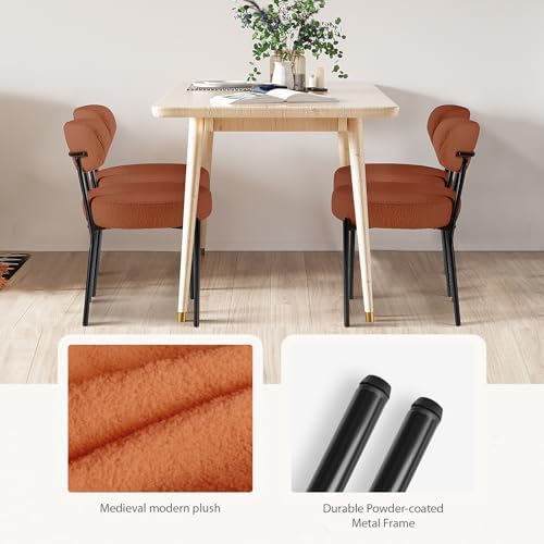 DUMOS Dining Chairs Set of 4, Mid Century Modern Chair Round Upholstered Curved Backrest, Kitchen Vanity Living Room Chairs with Black Metal Legs, Orange