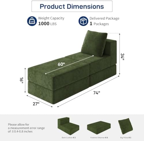 Living&Giving Cloud Sectional Couch for Living Room, Modular Couch with 1...