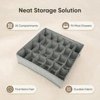 2 Pack Foldable Sock Drawer Organizer Divider, 24-Cell Underwear Organizers Closet Storage Box with Zipper, Strong Fabric for Socks, Shorts, Handkerchiefs, Ties, Belts (Grey)
