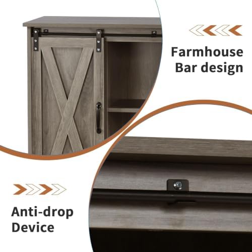 4 EVER WINNER Farmhouse Coffee Bar, 42 Inch Coffee Bar Cabinet, Wash Grey