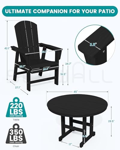 SERWALL 5-Piece Patio Dining Set, 45" Table & 4 Adirondack Chairs, B...