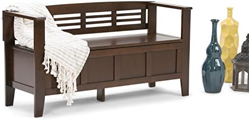 SIMPLIHOME Adams 48" Wide Solid Wood Storage Bench in Medium Brown