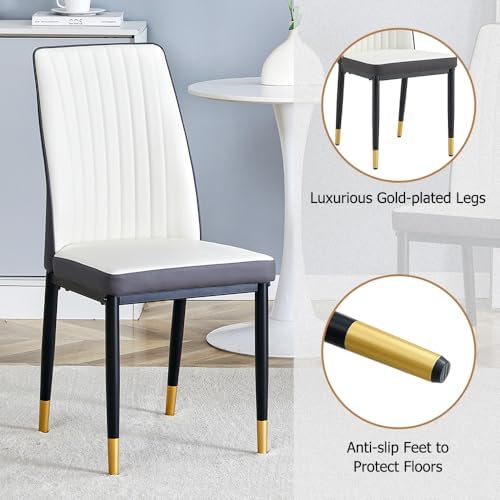 Modern Dining Table Set for 6, Marble Kitchen Table Chair Set for 6, Rectangu...