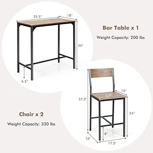 GIANTEX 3 Piece Pub Table Set, Bar Table and Chairs Set of 2, Kitchen Counter...