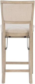 Pemberly Row Folding Counter Stool, Solid Wood Construction, Graywash Finish, Fabric Padded Back and Seat, 37 in Tall, 17 x 20 in Dimensions, Fully Assembled, Easy Storage, Extra Seating for Kitchen