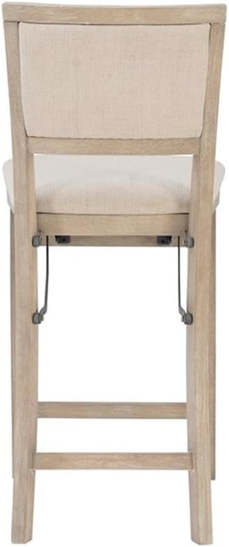 Pemberly Row Folding Counter Stool, Solid Wood Construction, Graywash Finish, Fabric Padded Back and Seat, 37 in Tall, 17 x 20 in Dimensions, Fully Assembled, Easy Storage, Extra Seating for Kitchen