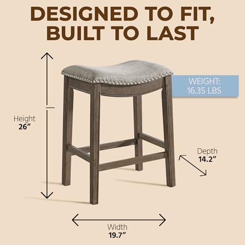 ROME + OAK Parker 26-Inch Backless Counter Stool, Backless Saddle Kitchen Sto...