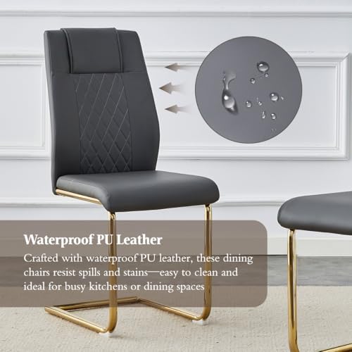 Dining Chairs Set 6, Armless Gray Kitchen Chairs,Waterproof Faux Leather Dinn...