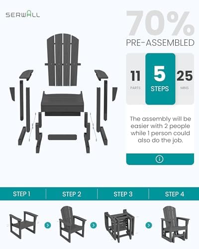 SERWALL Outdoor Glider Chair, HDPE Wood-Like Patio Glider Rocker All-Weather ...