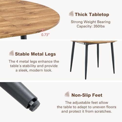 FURNITO Wood Dining Table Set for 6, 42"-54" Round to Oval Extendable Table with 6 Chairs, Space-Saving Contemporary Dining Room Tanble Set for Small Apartments or Kitchens, Easy Assembly