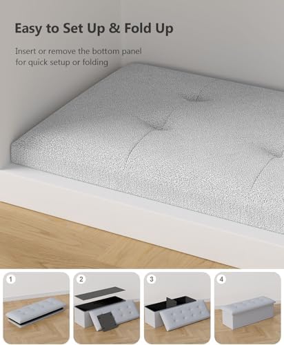 OS MOTOR Folding Storage Ottoman Bench, Light Gray, 43 Inches | Multi-Functio...