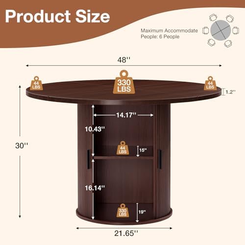 HOMMPA 48'' Round Dining Table for 4-6 Kitchen Table with Storage-Walnut