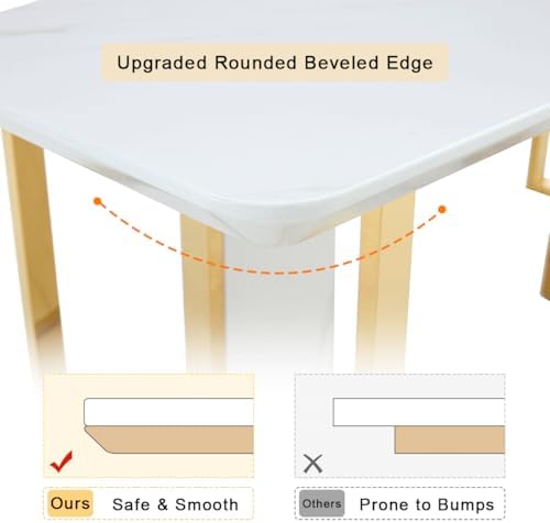 79" White Gold Dining Table Set for 8, Luxury Faux Marble Dining Table S...