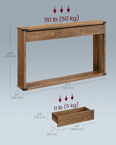 VASAGLE 47.2" Console Table with 3 Drawers, Entryway Table, Bottom Shelf...