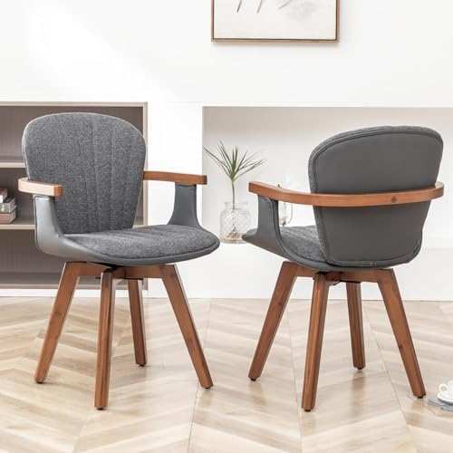 LUNLING Swivel Dining Chairs, Mid Century Modern Gray Fabric+Faux Leather Kit...