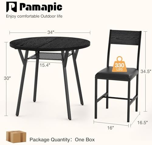 Pamapic Round Dining Table Set for 4, Kitchen Table and Chairs for 4, Dining ...