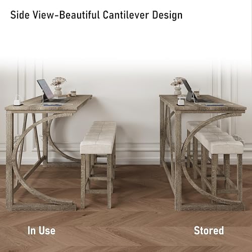 allamazing 4-Piece Counter High Bar Table Set with Socket and 3 Fabric Padded...
