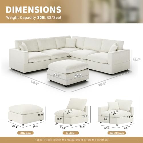 Modern Sectional Linen Couch for Living Room V-Shape Sofas,6 Seat Modular Clo...