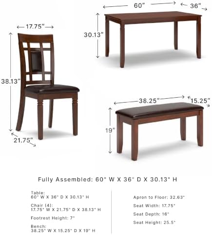 Signature Design by Ashley 6-Piece Dining Table Set with Bench, Dark Brown