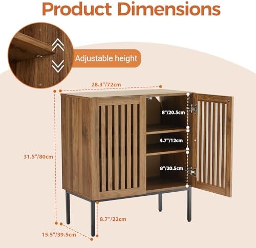 Mericonia Grille Buffet Cabinet with Storage, Sideboards 2 Doors with Metal B...