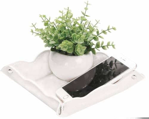 Valet Tray for Men Women 2 Pack - PU Leather Travel Catchall Tray Organizer - Desk Bedside Nightstand Storage Box for Jewelry Key Phone Remote Controller Wallet Watch Glasses Readers -White