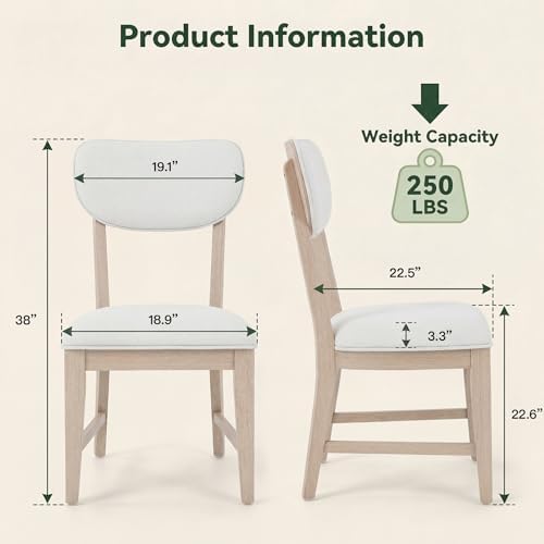 COLAMY Solid Wood Dining Chairs Set of 2, Mid Century Modern Upholstered Kitc...