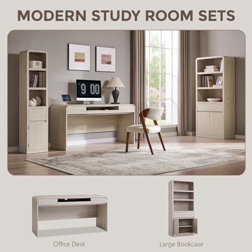72" Tall Modern Bookshelf with Doors, 5-Tier Large Bookcase w/Drawer, Wo...