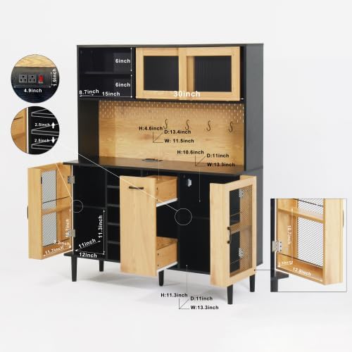 59in H Pantry Cabinet with Charging Station, Buffet Sideboard for Coffee Make...