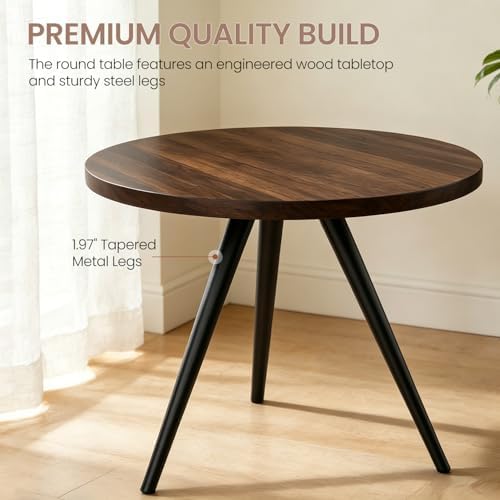 34.6" Round Dining Table Set for 2, Walnut Small Dining Room Set | Space...