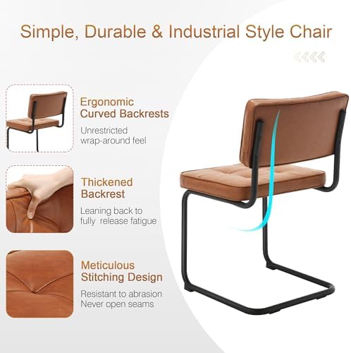 Zesthouse Industrial Metal Dining Chairs Set of 2, Upholstered Leather Kitche...
