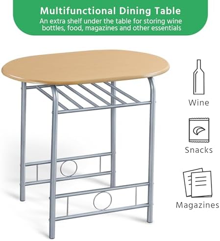 Yaheetech 3 Piece Dining Table Set for 2, Small Table and Chairs, Natural