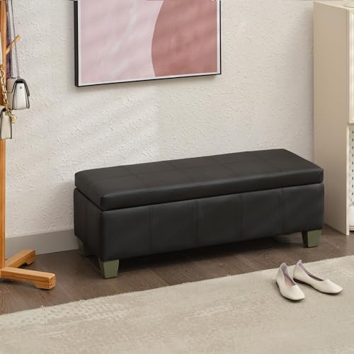 41" Storage Ottoman, Storage Bench with Safety Hinge, Upholstered Synthe...