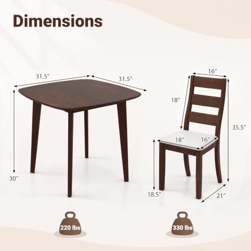 GIANTEX Small Dining Table Set for 2, Wood Square Kitchen Table and 2 Dinner ...