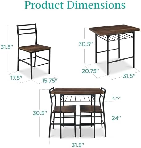 Best Choice Products 3-Piece Modern Dining Set, Space Saving Dinette for Kitc...