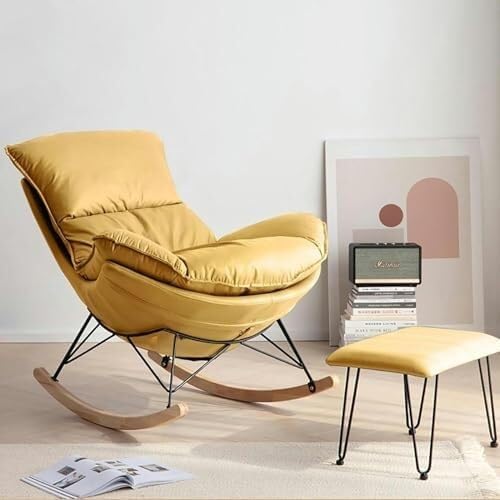 Comfortable Reclining Rocking Chair with Ottoman, Ergonomic High Lazy Sofa fo...