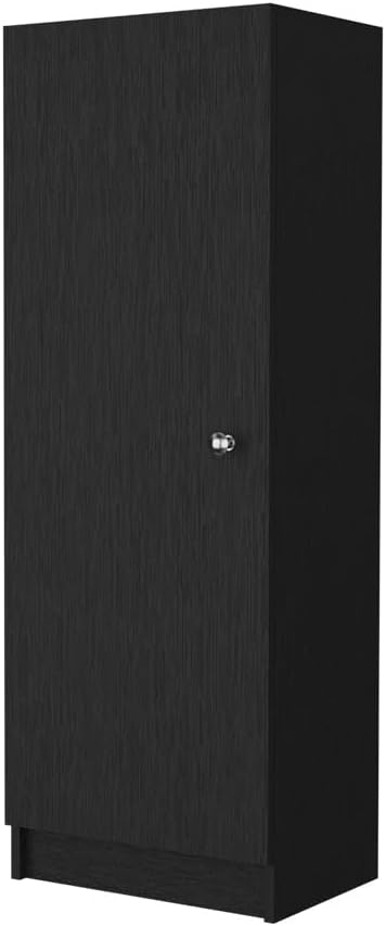 Miami Single Door Pantry, 4 Shelves, Black Engineered Wood, Space-Saving Stor...