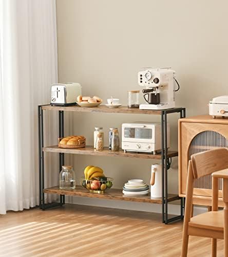HCHQHS 3-Tier Rustic Wood and Metal Industrial Bookcase - 40in, for Home Offi...