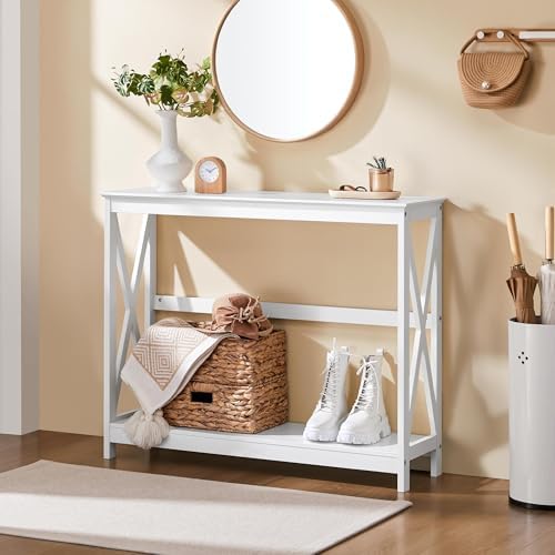 Yaheetech Narrow White Entryway Console Table, 2-Tier X-Frame Storage Shelf |...