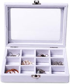 Jewelry Organizer Tray with Clear Lid 12 Grid Velvet Drawer Insert Jewelry Box with Transparent lid Jewelry Display Case Store Showcase Jewelry Box Gift for Women(White,12 Grid) (Pack of 2)