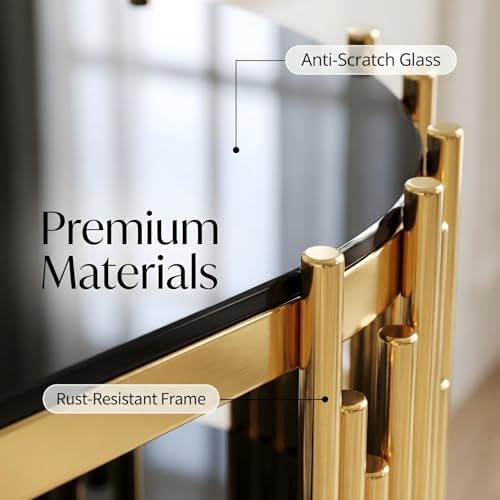 Luxury Gold Console Table with 2-Tier Black Tempered Glass Shelves, 47" ...