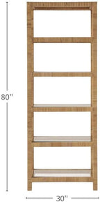 Starlight Canyon Home Rattan Bookshelf with Storage, Coastal 5 Shelf Bookcase with Glass Shelves and Open Back, Ideal for Modern and Rustic Interiors