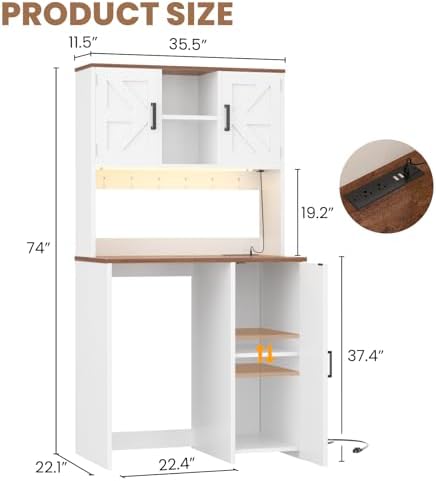 Unikito Mini Fridge Cabinet with Storage, Outlet and LED Light, White