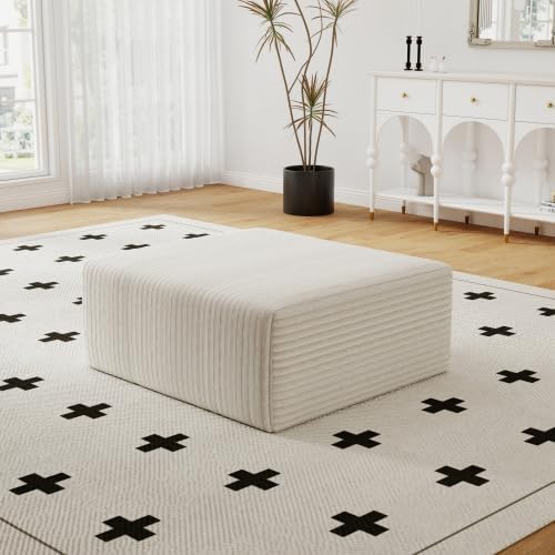 LUCKHAO 27.5" Ottoman Seat, Corduroy Upholstered Deep Seat, Comfy Cloud ...