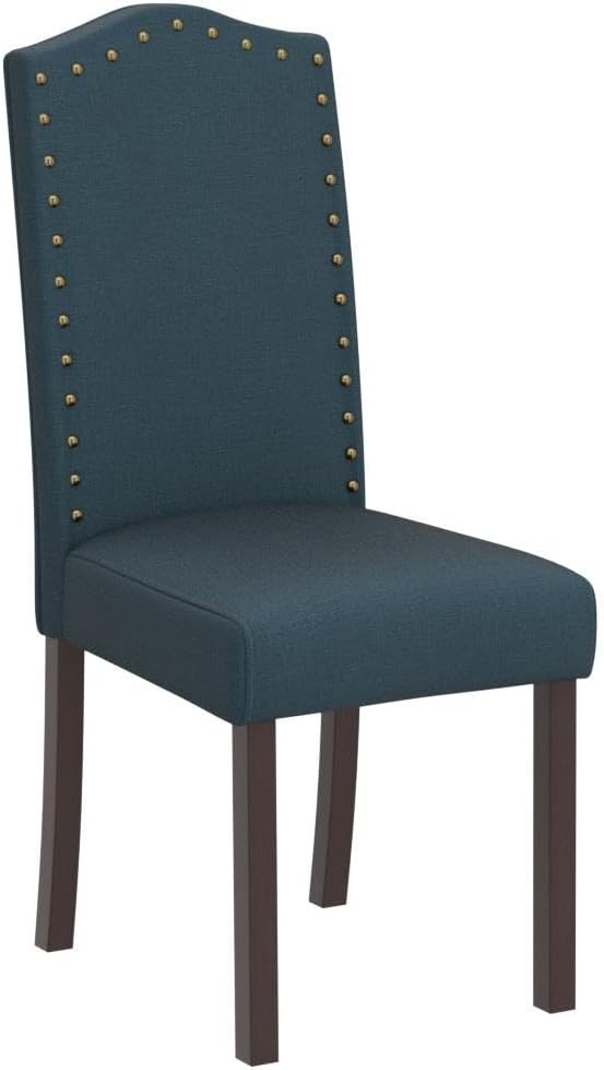 LSSPAID Dining Chairs Set of 4, Modern Comfy Linen Upholstered Parsons Dining Room Chairs with Bronze Nail Head Trim and Brushed Solid Wood Legs, Teal