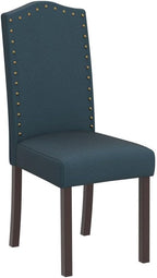 LSSPAID Dining Chairs Set of 4, Modern Comfy Linen Upholstered Parsons Dining Room Chairs with Bronze Nail Head Trim and Brushed Solid Wood Legs, Teal