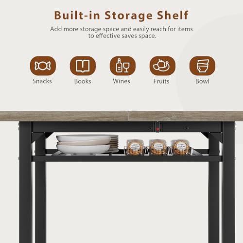 Extendable Dining Table Set for 4 with Shelf Rack&4 PU Leather Chairs Grey