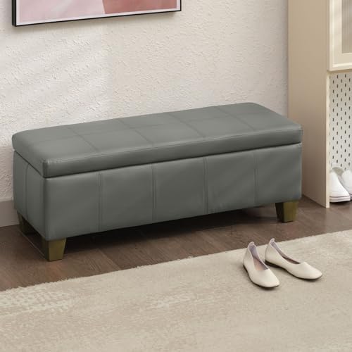 41" Storage Ottoman, Storage Bench with Safety Hinge, Upholstered Synthe...