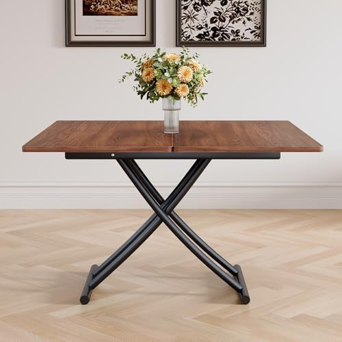 Adjustable Height Coffee Table, 4-in-1 Folding Dining Table, Walnut