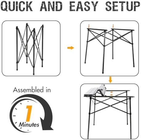 Portal Lightweight Aluminum Folding Square Table Roll Up Top 4 People Table
