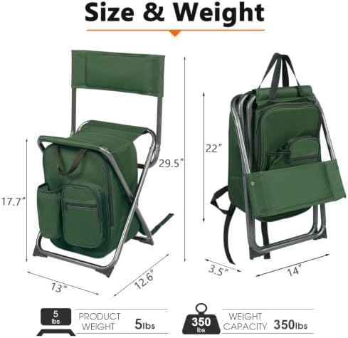 Portal Backpack Cooler Chair with Backrest, Portable Folding Stool